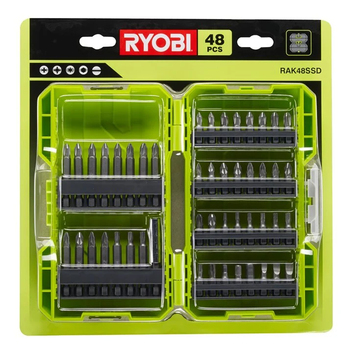 RAK48SSD Set 48 accesorii pentru găurire și înșurubare: 32 x biți șurubelniță 25 mm, 15 x biți șurubelniță 50 mm, 1 x prelungitor magnetic pentru biți, cutie